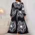 Amazon's new foreign trade printed loose fit dress, European and American AliExpress long sleeved V-neck high waisted mid length dress