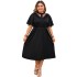 European and American cross-border plus size solid color dress Amazon V-neck lace hollow out elegant black dress for women