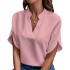 Amazon Foreign Trade 2024 Summer New V-neck Shirt Women's Solid Color Casual Versatile European and American Short Sleeve Hooded Shirt