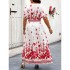 Amazon Spring/Summer New Retro V-neck Printed Dress, European and American Cross border High Waist Slim Lantern Sleeve Dress