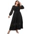 Slightly overweight over knee lace dress looks slimmer in autumn, cross-border e-commerce long sleeved temperament, high-end feeling, Amazon hot sale