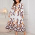 Hot selling loose plus size dress on AliExpress in Europe and America, Amazon's new printed long sleeved V-neck long dress