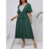 Amazon's new summer plus size green dress with cross-border European and American elegance, lotus leaf sleeves and waist cinching dress