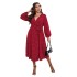 Autumn and winter grand style artistic temperament red plus size dress cotton European and American temperament commuting wave point long sleeved women's clothing