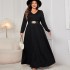 Amazon back hollow long skirt autumn new item European and American plus size loose long sleeved dress high waist dress