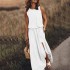 2024 Summer European and American Cross border New Vacation Style Solid Color Round Neck Sleeveless Strap Lantern Split Dress Long Skirt