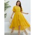 Self developed European and American foreign trade Amazon AliExpress hot summer yellow V-neck tied waist dress for women