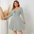 Independent research and development of Amazon's new European and American plus size dress, square collar dress, cross-border long sleeved short skirt for women