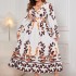 Hot selling loose plus size dress on AliExpress in Europe and America, Amazon's new printed long sleeved V-neck long dress