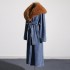 High fashion temperament coat 2025 early spring new collection waist cinching lace up splicing fur collar long denim trench coat