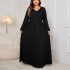 Amazon back hollow long skirt autumn new item European and American plus size loose long sleeved dress high waist dress