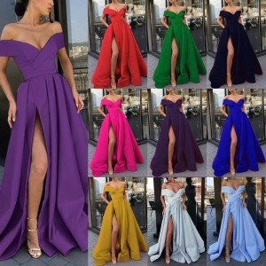 Women's Dress, European and American Summer Cross border New Style, Sexy, Elegant, Noble, Satin Solid Color Deep V Dress, Evening Dress