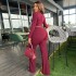 Cross border European and American women's clothing 2024 spring new style temperament hollow out long sleeved slim fit high waist wide leg pants jumpsuit