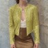 2024 Spring Amazon Cross border Hot Item Round Neck Long Sleeve Solid Color Cardigan Casual Versatile Glitter Coat for Women