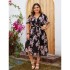 EBay Amazon Wish V-neck Dress Summer 2024 New Style Fluttering Sleeves, Waist Collection, Floral Blossoming Dress