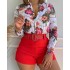 European and American Foreign Trade Women's Clothing Set 2024 Cross border New Style Light Mature Digital Printing Stand up Collar Long Sleeve Shirt Women's Top