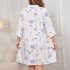 Independently developed and designed Spring and Autumn new white printed dress, European and American foreign trade fat MM loose plus size medium long skirt