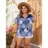 Cross border source Amazon 2024 new vacation style loose top women's flowing shirt printed shirt top