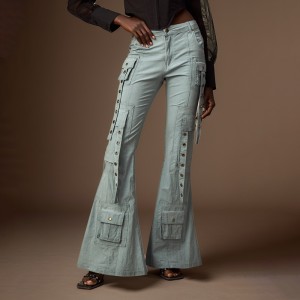 Sweet and Spicy Women's Team Style Low Waist Work Pants 2025 Early Spring New Style, Made Old, Straw, Slim Fit, Trumpet Jeans for Women