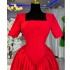 European and American cross-border women's clothing 2025 spring new style temperament square collar short sleeved high waisted A-line fluffy skirt dress