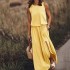 2024 Summer European and American Cross border New Vacation Style Solid Color Round Neck Sleeveless Strap Lantern Split Dress Long Skirt