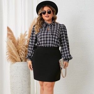 Cross border European and American Amazon AliExpress Fashion Small Fragrant Style Long Sleeve Thousand Bird Grid Top Short Skirt Set Foreign Trade Women's Clothing