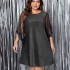 New plus size dress for cross-border foreign trade between Europe and America, Amazon fashion sequin round neck loose waist short sleeved dress