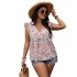 European and American Amazon's new summer V-neck sleeveless short shirt with lotus edge pullover print casual plus size shirt