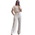 European and American women's clothing 2025 spring temperament elegant round neck bat sleeve short shirt high waist straight leg pants two-piece set