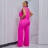 Foreign trade European and American plus size women's clothing 2024 spring/summer new style temperament backless sleeveless top wide leg pants jumpsuit