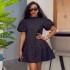 European and American women's clothing 2025 spring new style elegant temperament bubble sleeves half high neck A-line dress short skirt