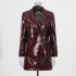 Retro patent leather two-piece set, 2025 early spring new style, slim fit suit jacket, high waist short skirt set