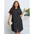 Self developed European and American foreign trade Amazon AliExpress hot summer black striped loose casual shirt skirt for women