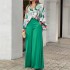 Cross border new European and American women's clothing 2024 summer loose plus size casual printed shirt top wide leg pants two-piece set