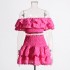 2025 Spring New French Style Two Piece Set with High Grade Wood Ear Top and Sexy Skirt Short Set for Women