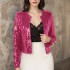 2024 Spring Amazon Cross border Hot Item Round Neck Long Sleeve Solid Color Cardigan Casual Versatile Glitter Coat for Women