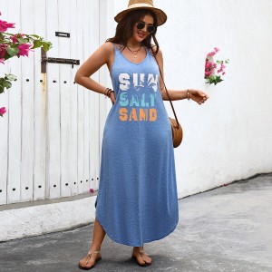 Amazon AliExpress Big Size Fat MM Strap Skirt Summer Hot Sale Vacation Long Loose Large Size Dress