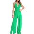 European and American women's clothing 2024 summer new product suspender V-neck high waist split bottom wide leg pants women's jumpsuit