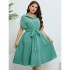 Self developed European and American foreign trade Amazon AliExpress hot summer green half cardigan tied waist dress