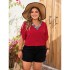 Cross border plus size shirts from Europe and America, summer new style, V-neck, red temperament, short sleeved shirt, loose short sleeved shirt