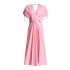 French Elegant Style Big Swing Long Dress 2025 New Fashionable Style V-neck Collar Flower Design High Waist Dress