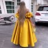 European and American women's clothing 2025 spring new style elegant bubble sleeves strapless high waisted A-line dress long skirt