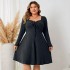 Independent research and development of Amazon's new European and American plus size dress, square collar dress, cross-border long sleeved short skirt for women