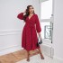 Autumn and winter grand style artistic temperament red plus size dress cotton European and American temperament commuting wave point long sleeved women's clothing