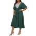 Amazon's new summer plus size green dress with cross-border European and American elegance, lotus leaf sleeves and waist cinching dress