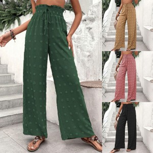 2024 European and American Foreign Trade New Casual Micro Elastic Loose Hug High Waist Jacquard Casual Pants Wide Leg Pants Women's Pants