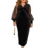 Amazon foreign trade hot item plus plus size V-neck sexy dress cross-border AliExpress fat mm mesh long sleeved dress