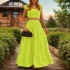 2024 Summer European and American Cross border New Style Sexy Solid Color Middle Waist Strap Big Swing Two piece Set Dress