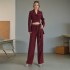 Angola Red two-piece set 2025 new irregular hem lace up design jacket+high waisted straight leg pants set