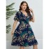 Independently developed European and American foreign trade Amazon AliExpress hot summer V-neck pull up waist slimming dress for women